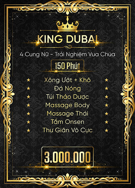 gói vé King Dubai tại hệ thống massage Dubai Luxury - massage quận 1 - cộng đồng massage thư giãn dành cho nam