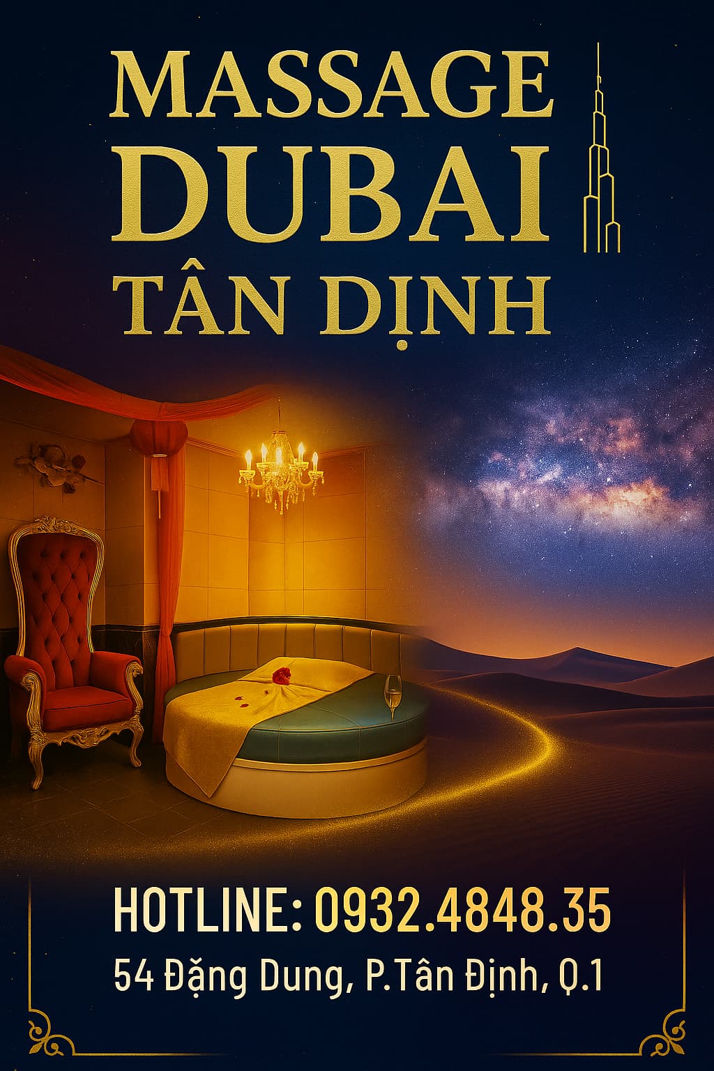 Khu vực massage riêng tư, sang trọng tại massage Dubai Tân Định – lựa chọn lý tưởng cho quý ông tinh tế