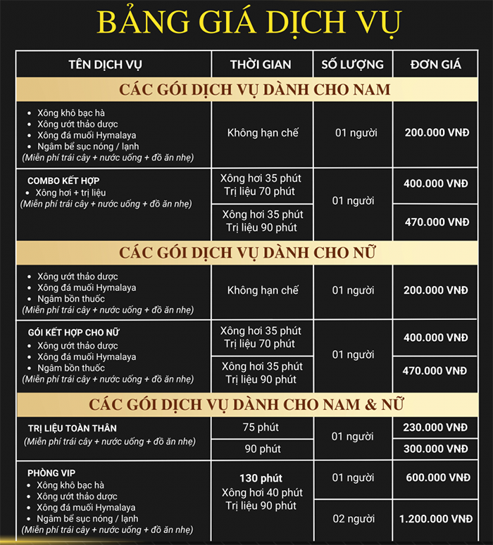 Bảng giá dich vụ hoa sen spa