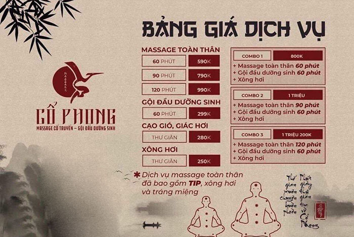 Menu bảng giá massage cổ phong - Quận 3